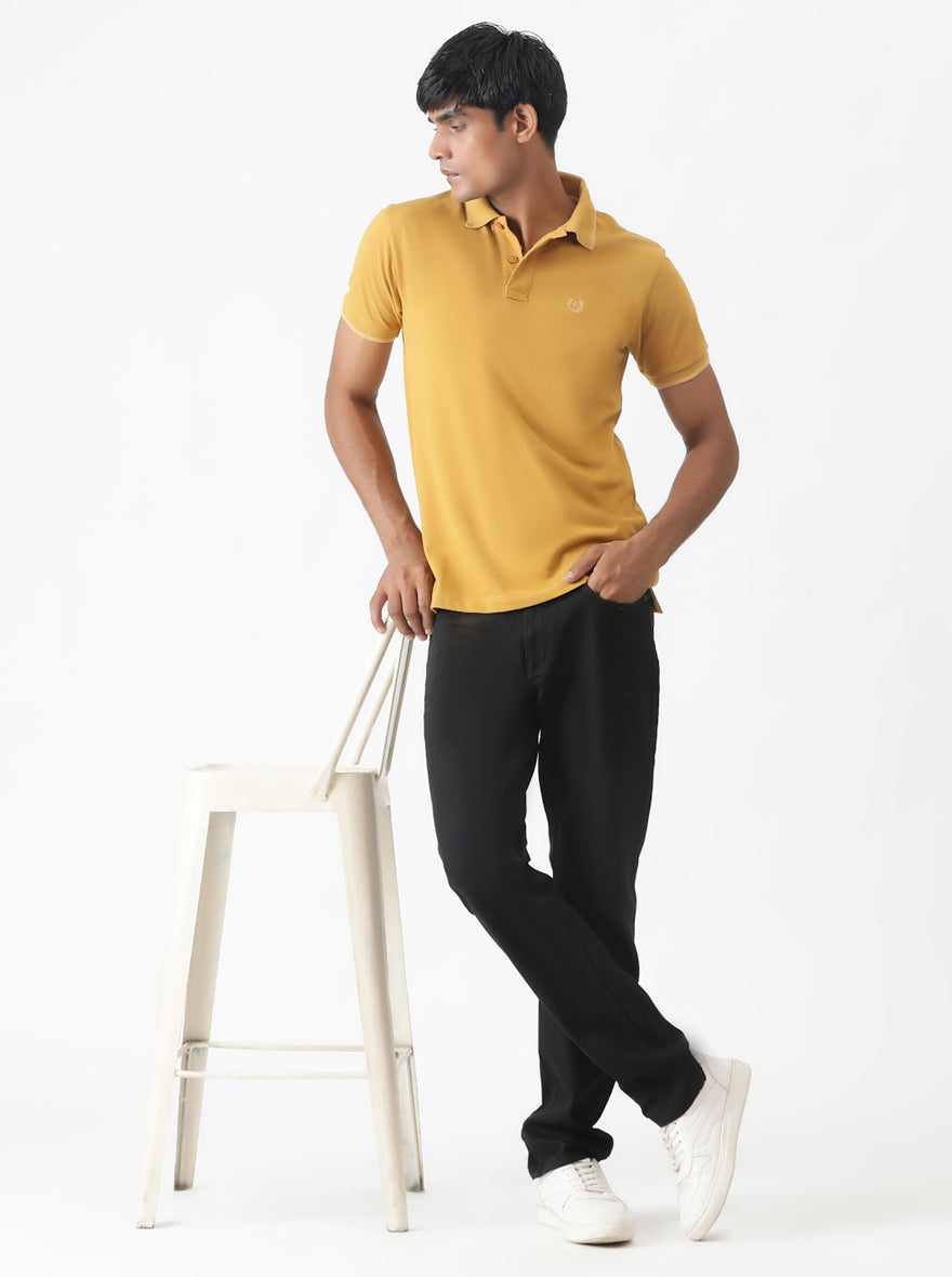 Mustard Yellow Solid Slim Fit Polo T-Shirt | Greenfibre