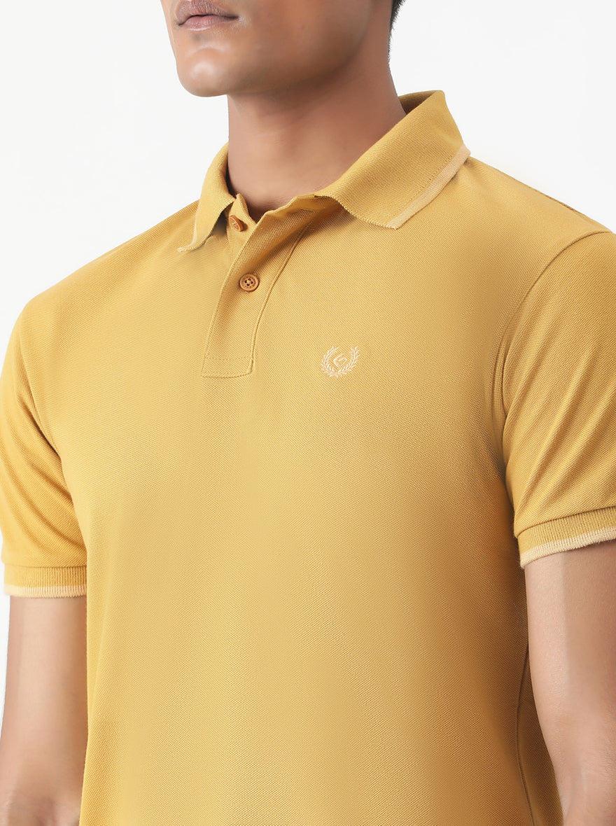 Mustard Yellow Solid Slim Fit Polo T-Shirt | Greenfibre