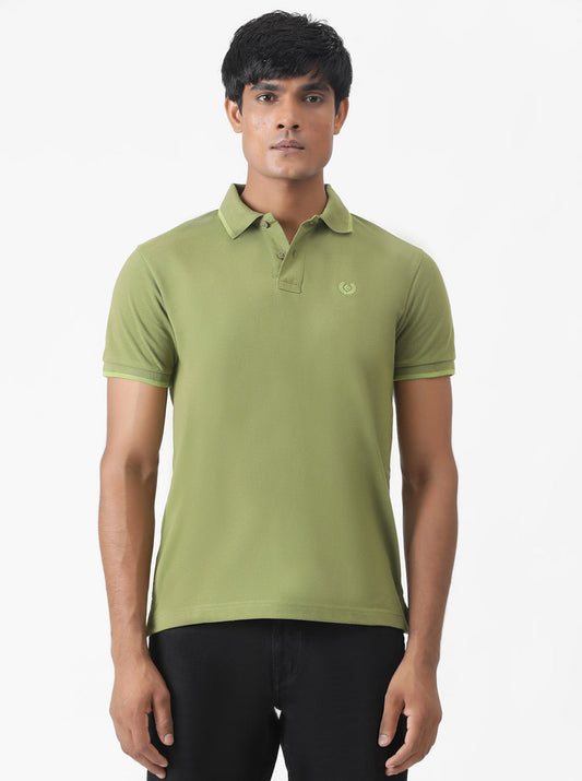 Olive Green Solid Slim Fit Polo T-Shirt | Greenfibre