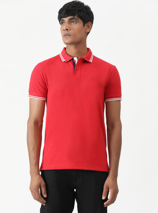 Blood Red Solid Slim Fit Polo T-Shirt | Greenfibre