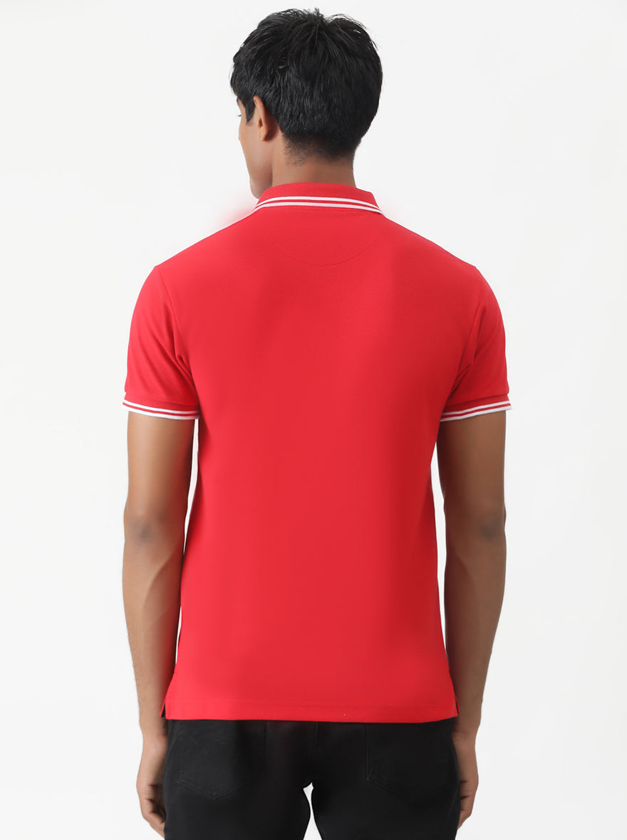 Blood Red Solid Slim Fit Polo T-Shirt | Greenfibre