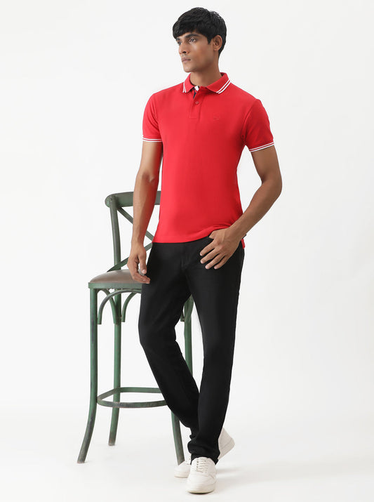 Blood Red Solid Slim Fit Polo T-Shirt | Greenfibre