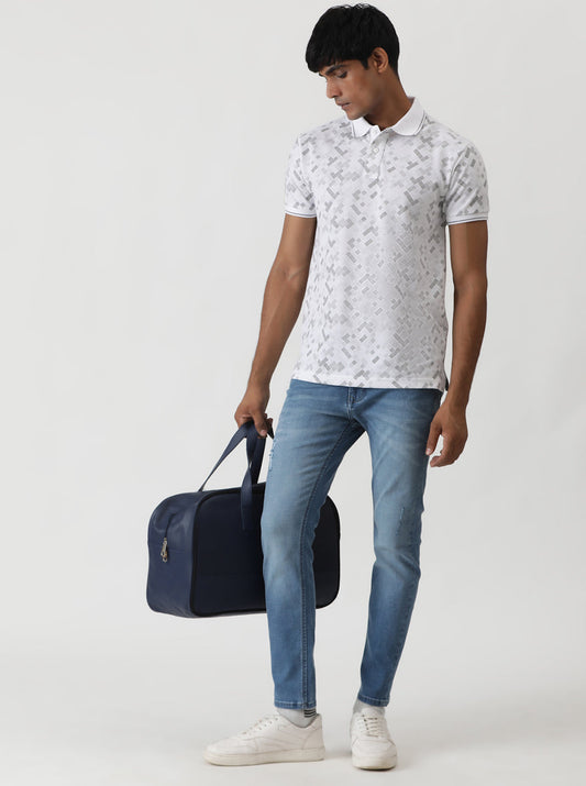 White Printed Slim Fit Polo T-Shirt | Greenfibre