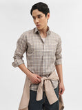 Grey Checked Tailored Fit Semi Casual Shirt | Greenfibre