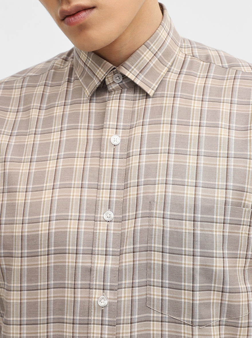 Grey Checked Tailored Fit Semi Casual Shirt | Greenfibre