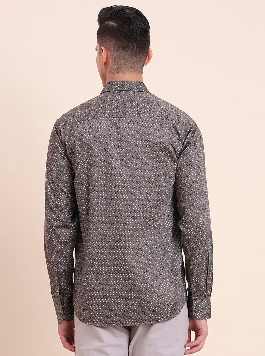Dark Grey Printed Smart Fit Semi Casual Shirt | Greenfibre