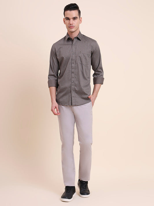 Dark Grey Printed Smart Fit Semi Casual Shirt | Greenfibre