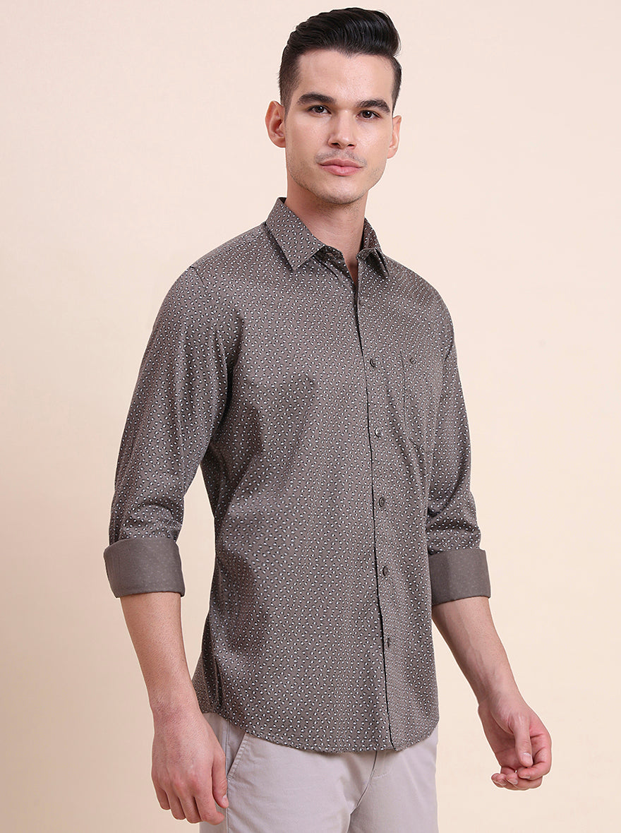 Dark Grey Printed Smart Fit Semi Casual Shirt | Greenfibre