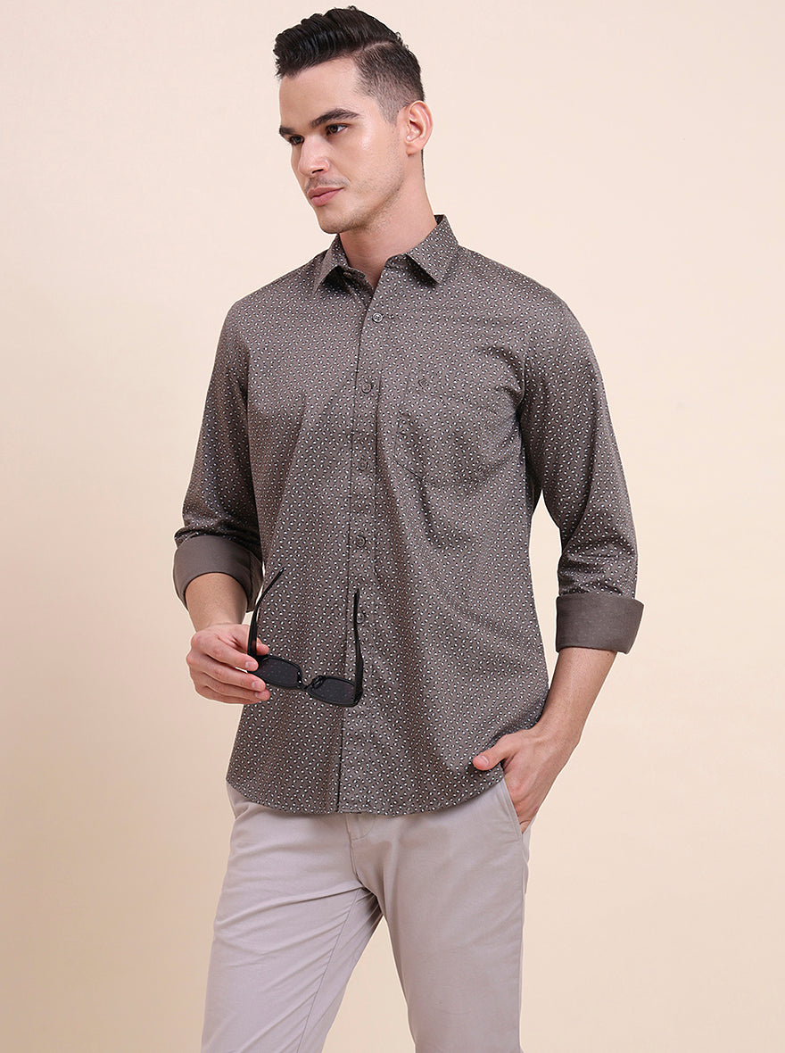 Dark Grey Printed Smart Fit Semi Casual Shirt | Greenfibre