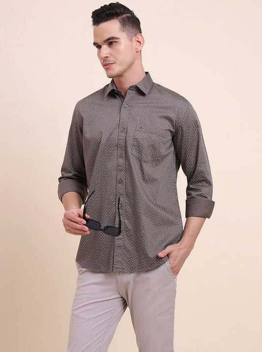 Dark Grey Printed Smart Fit Semi Casual Shirt | Greenfibre