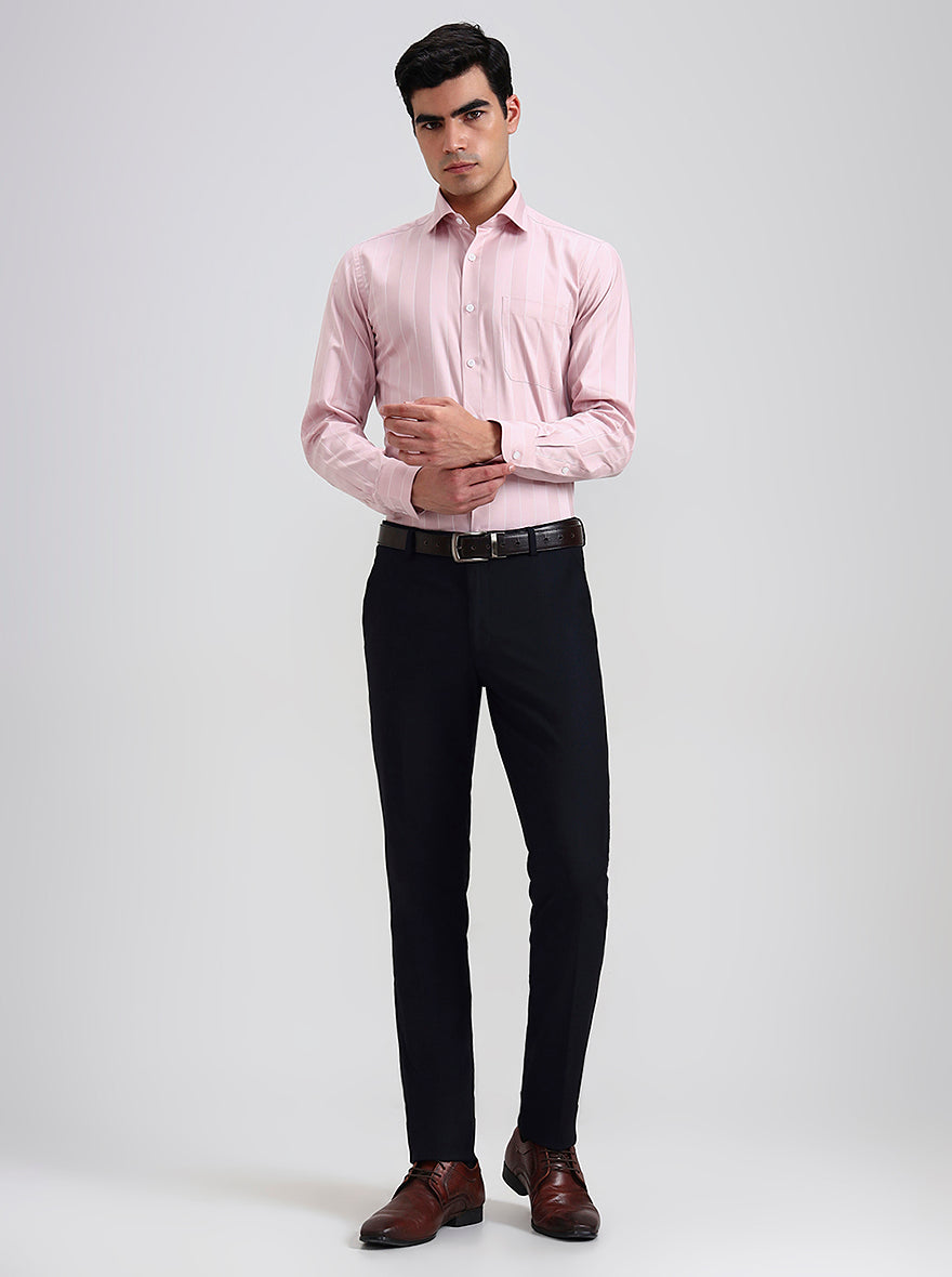 Navy Blue Solid Slim Fit Formal Trouser | Greenfibre