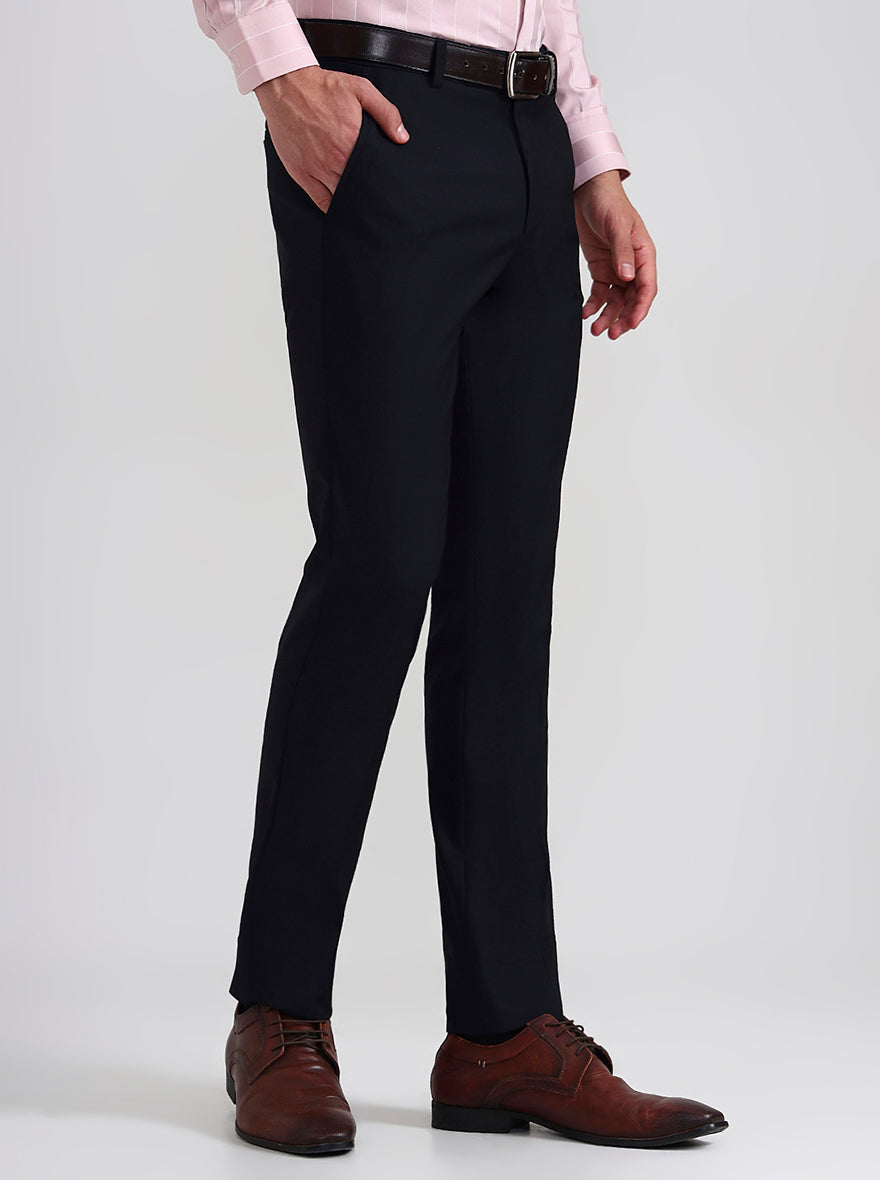 Navy Blue Solid Slim Fit Formal Trouser | Greenfibre