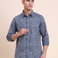 Blue Printed Slim Fit Casual Shirt | Greenfibre