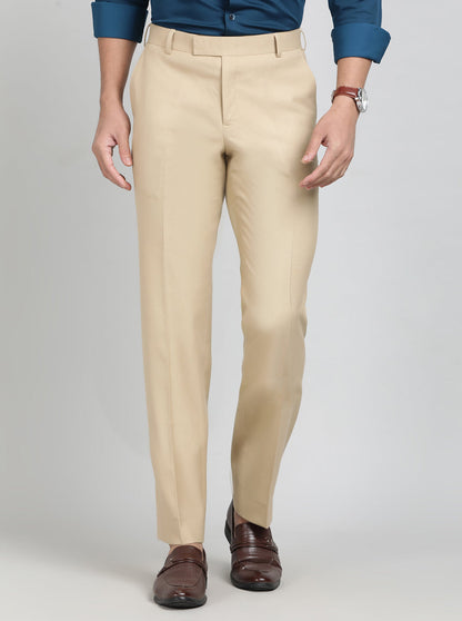 Khaki Solid Classic Fit Formal Trouser | JadeBlue