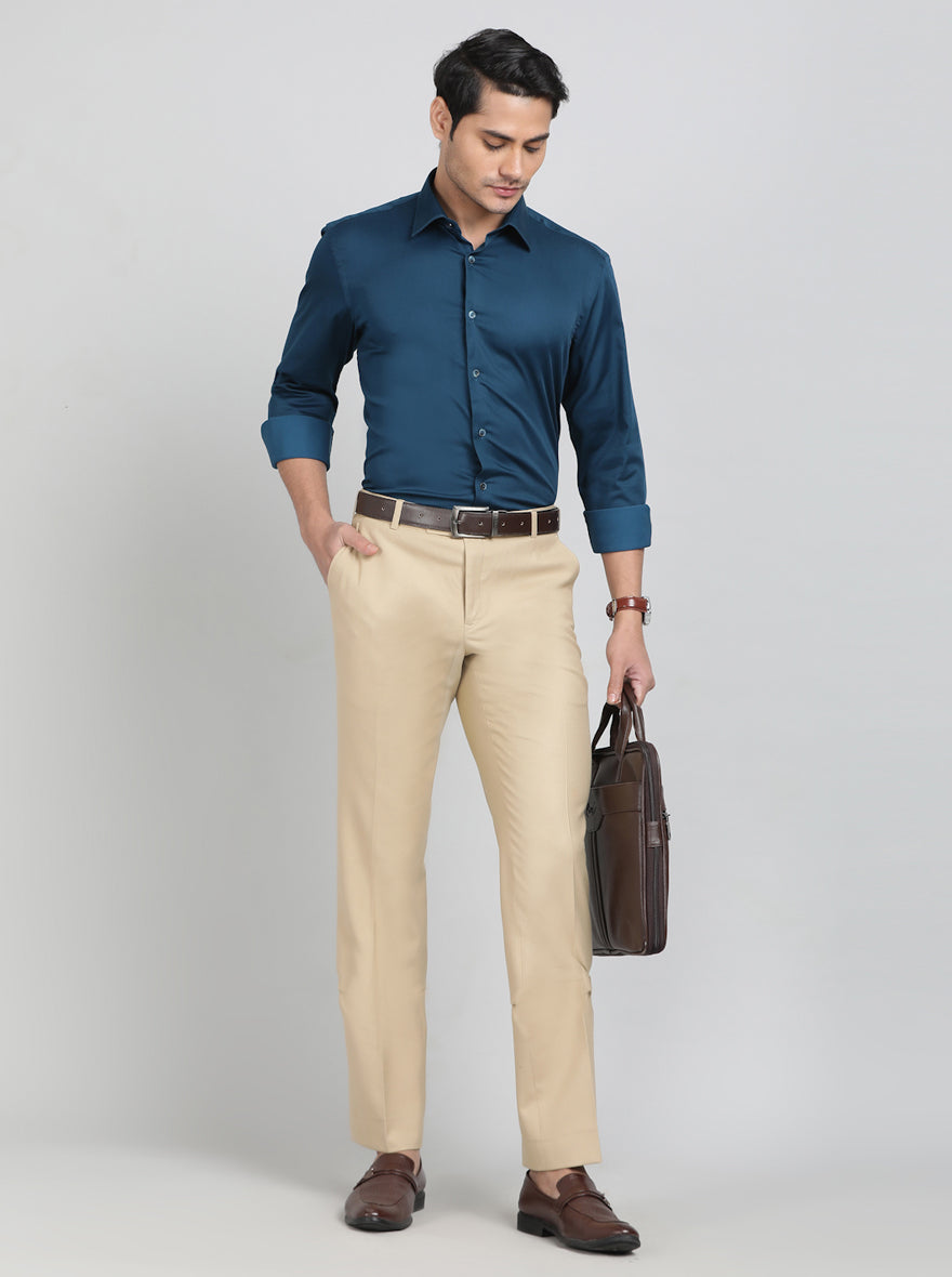Khaki Solid Classic Fit Formal Trouser | JadeBlue