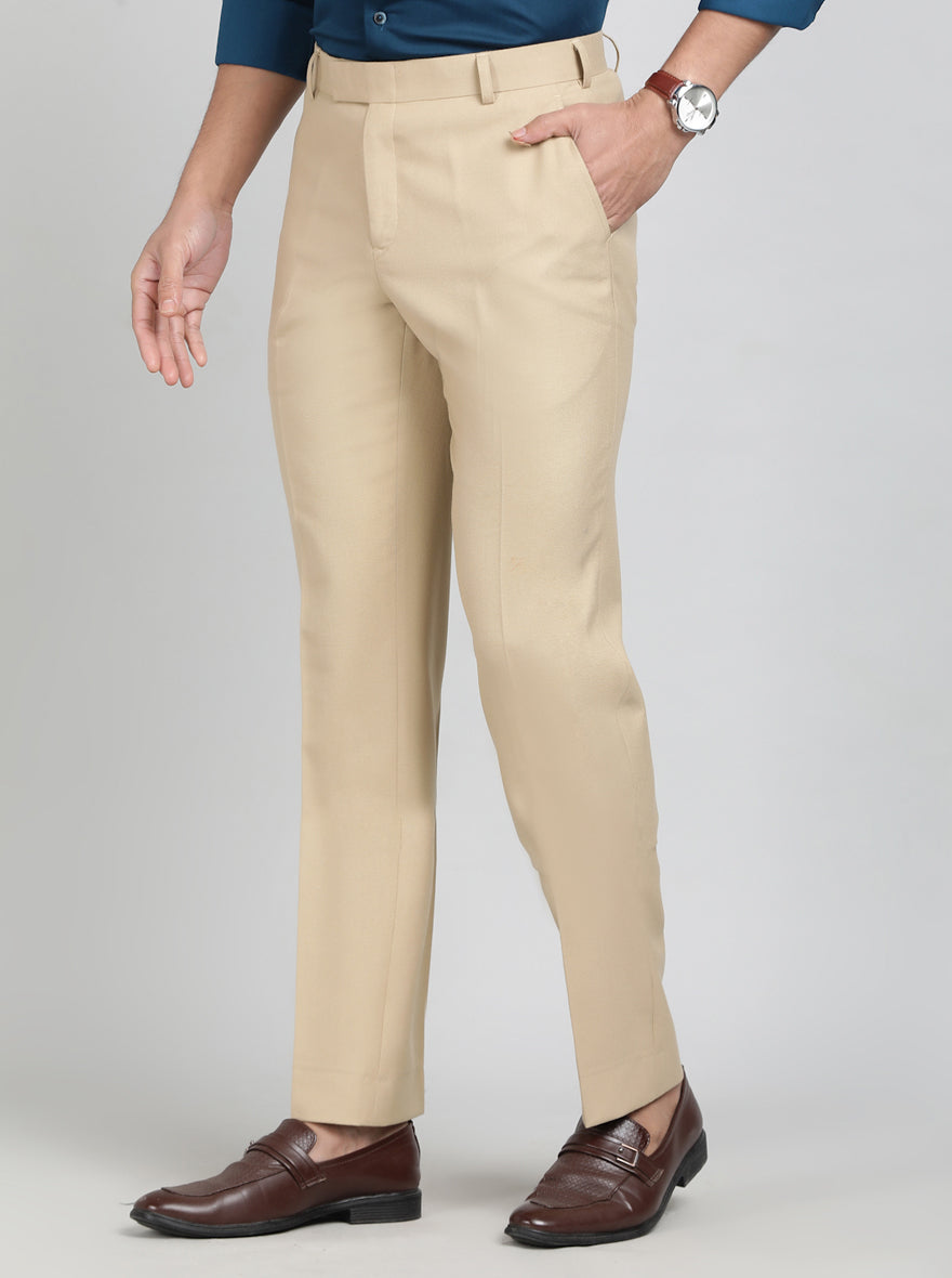 Khaki Solid Classic Fit Formal Trouser | JadeBlue