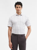 White & Grey Checked Regular Fit Formal Shirt | Greenfibre