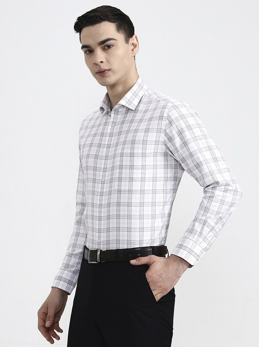 White & Grey Checked Regular Fit Formal Shirt | Greenfibre