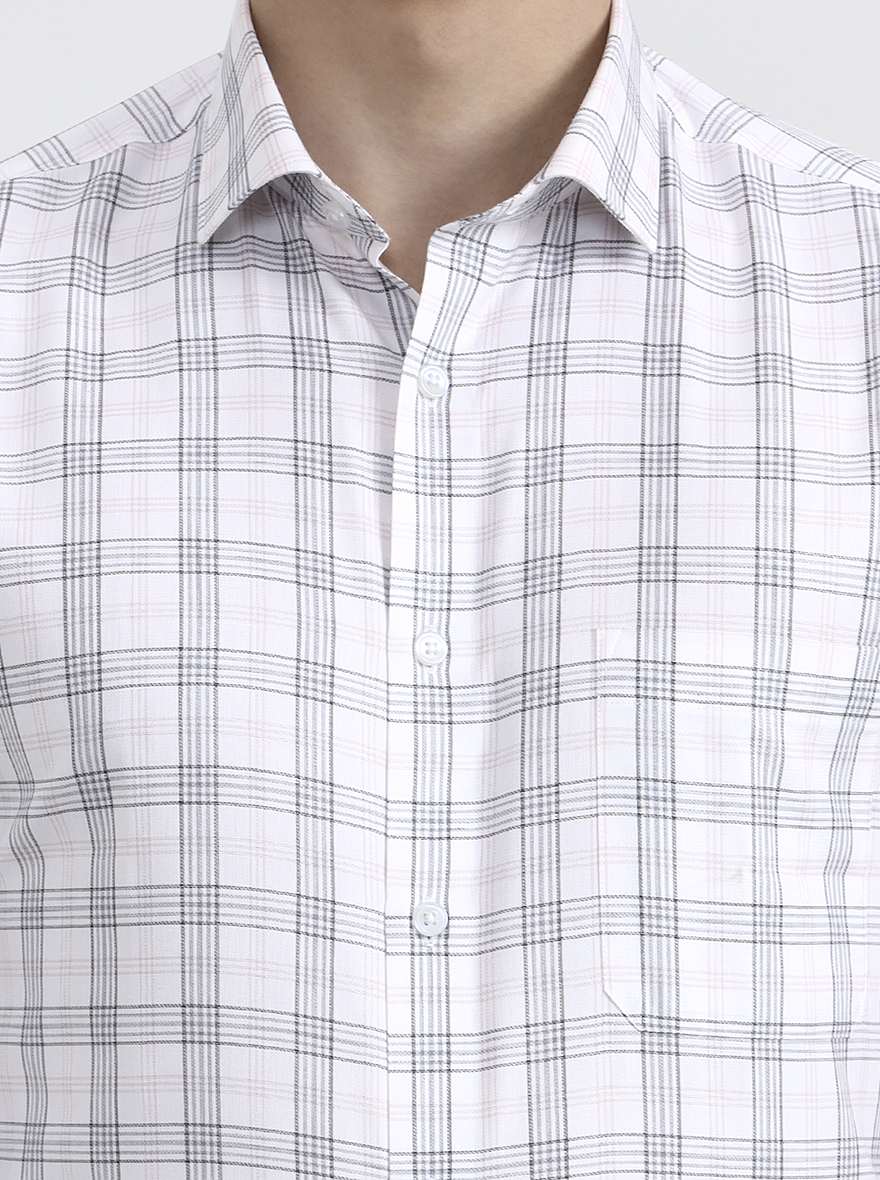 White & Grey Checked Regular Fit Formal Shirt | Greenfibre
