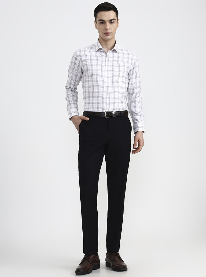 White & Grey Checked Regular Fit Formal Shirt | Greenfibre