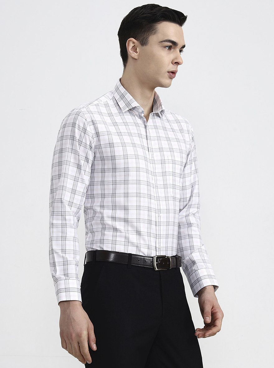 White & Grey Checked Regular Fit Formal Shirt | Greenfibre