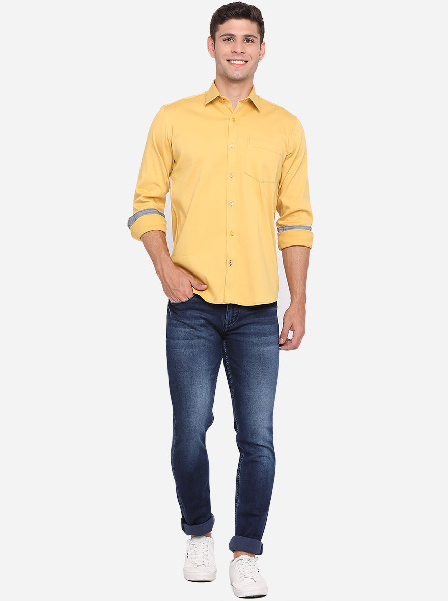 Yolk Yellow Solid Slim Fit Casual Shirt | Greenfibre