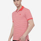 White & Orange Striped Slim Fit Polo T-Shirt | Greenfibre