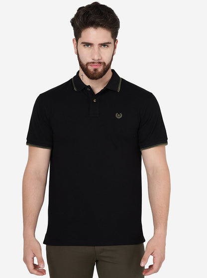 Black Solid Slim Fit Polo T-Shirt | Greenfibre