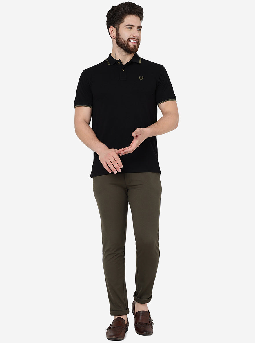 Black Solid Slim Fit Polo T-Shirt | Greenfibre