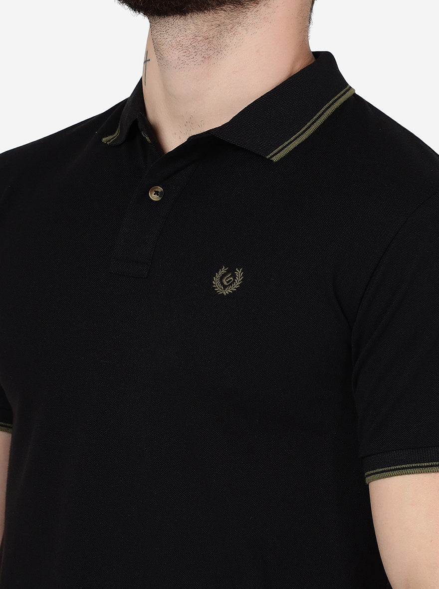 Black Solid Slim Fit Polo T-Shirt | Greenfibre