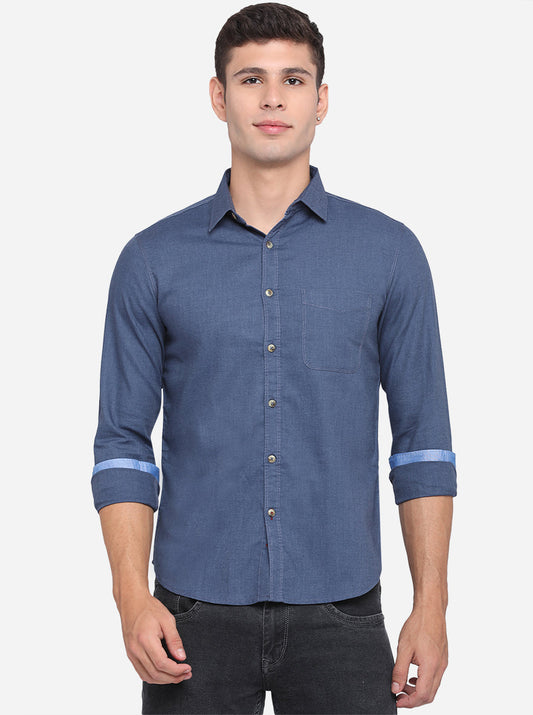 Insignia Blue Solid Slim Fit Semi Casual Shirt | Greenfibre
