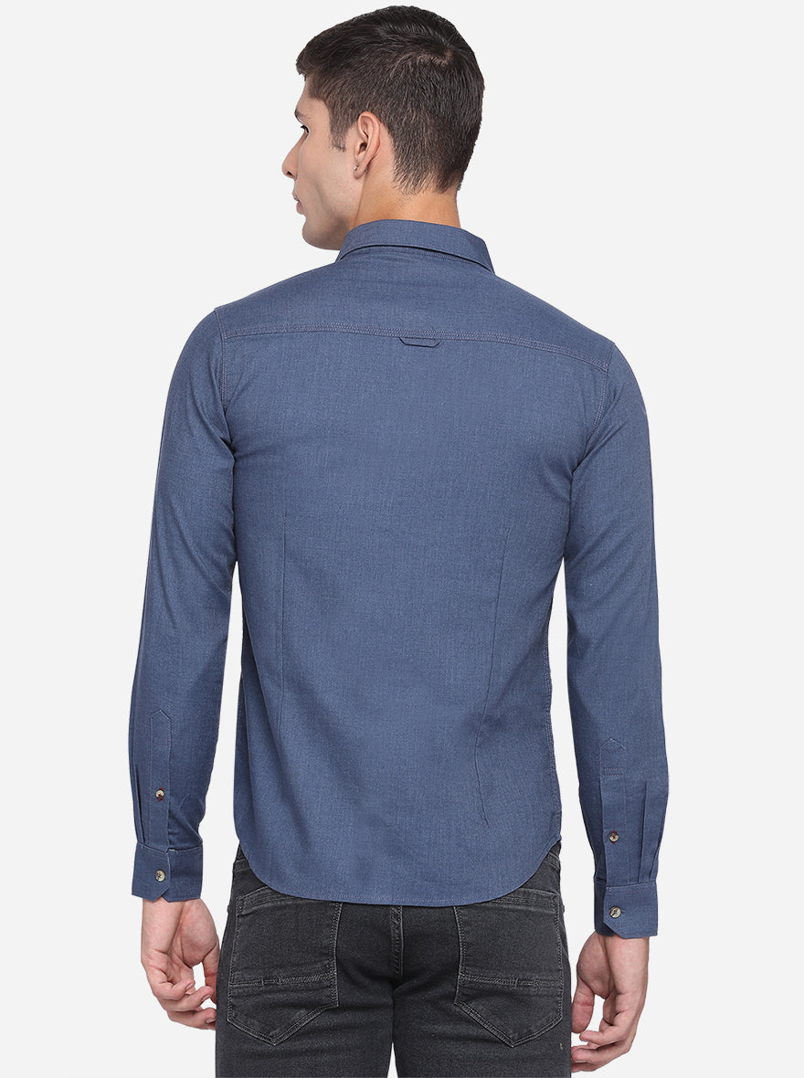 Insignia Blue Solid Slim Fit Semi Casual Shirt | Greenfibre