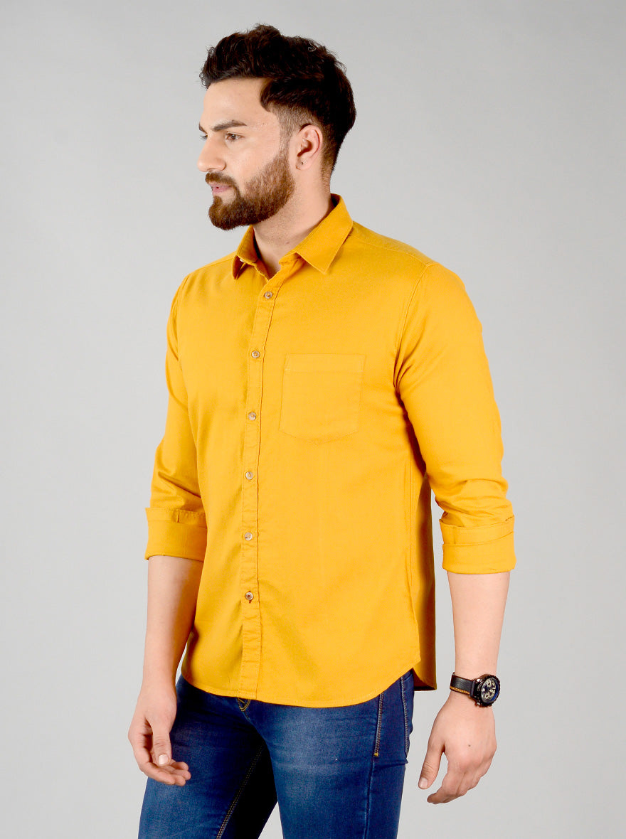 Golden Yellow Solid Slim Fit Casual Shirt | Greenfibre