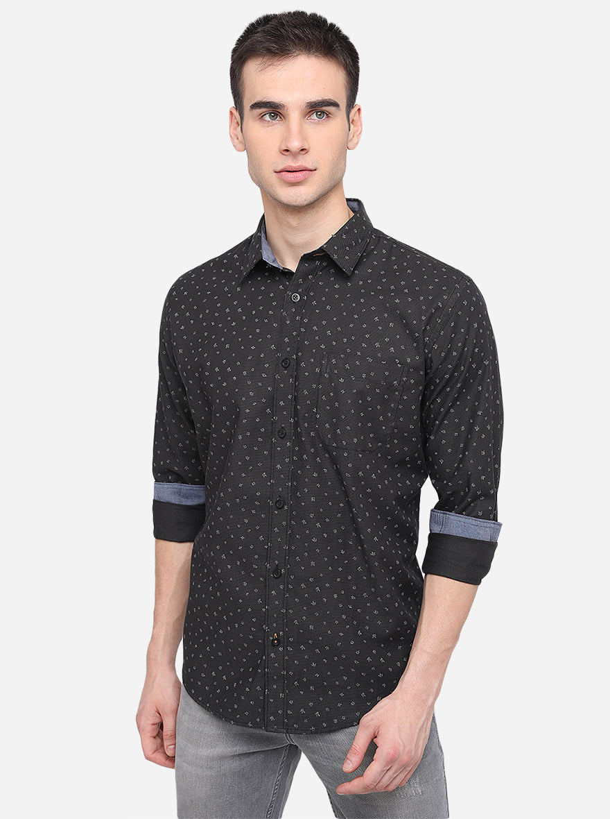 Black Printed Classic Fit Semi Casual Shirt | Greenfibre