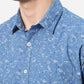 Teal Blue Printed Classic Fit Casual Shirt | Greenfibre