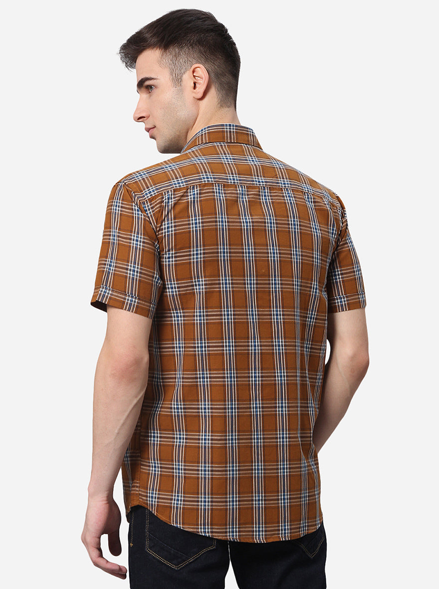 Khaki Checked Classic Fit Casual Shirt | Greenfibre