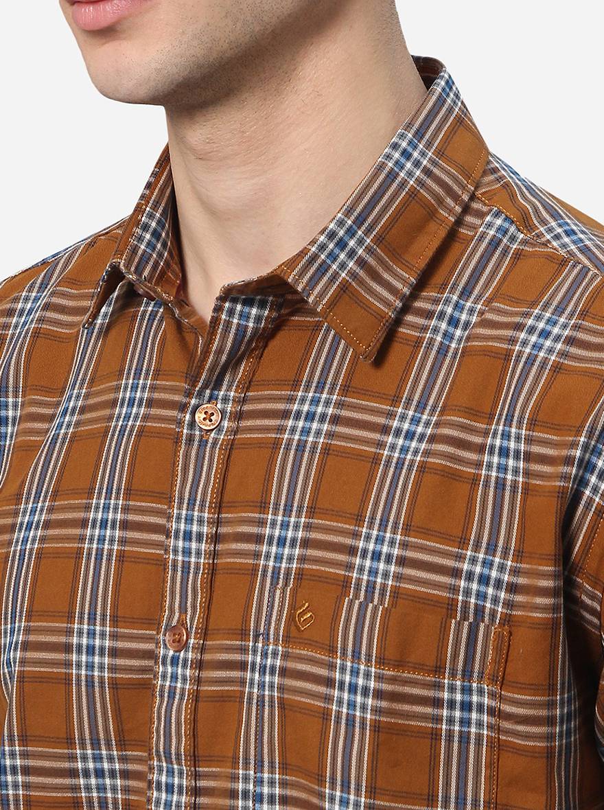 Khaki Checked Classic Fit Casual Shirt | Greenfibre