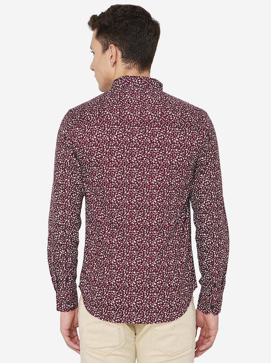 Wine Printed Slim Fit Semi Casual Shirt | Greenfibre