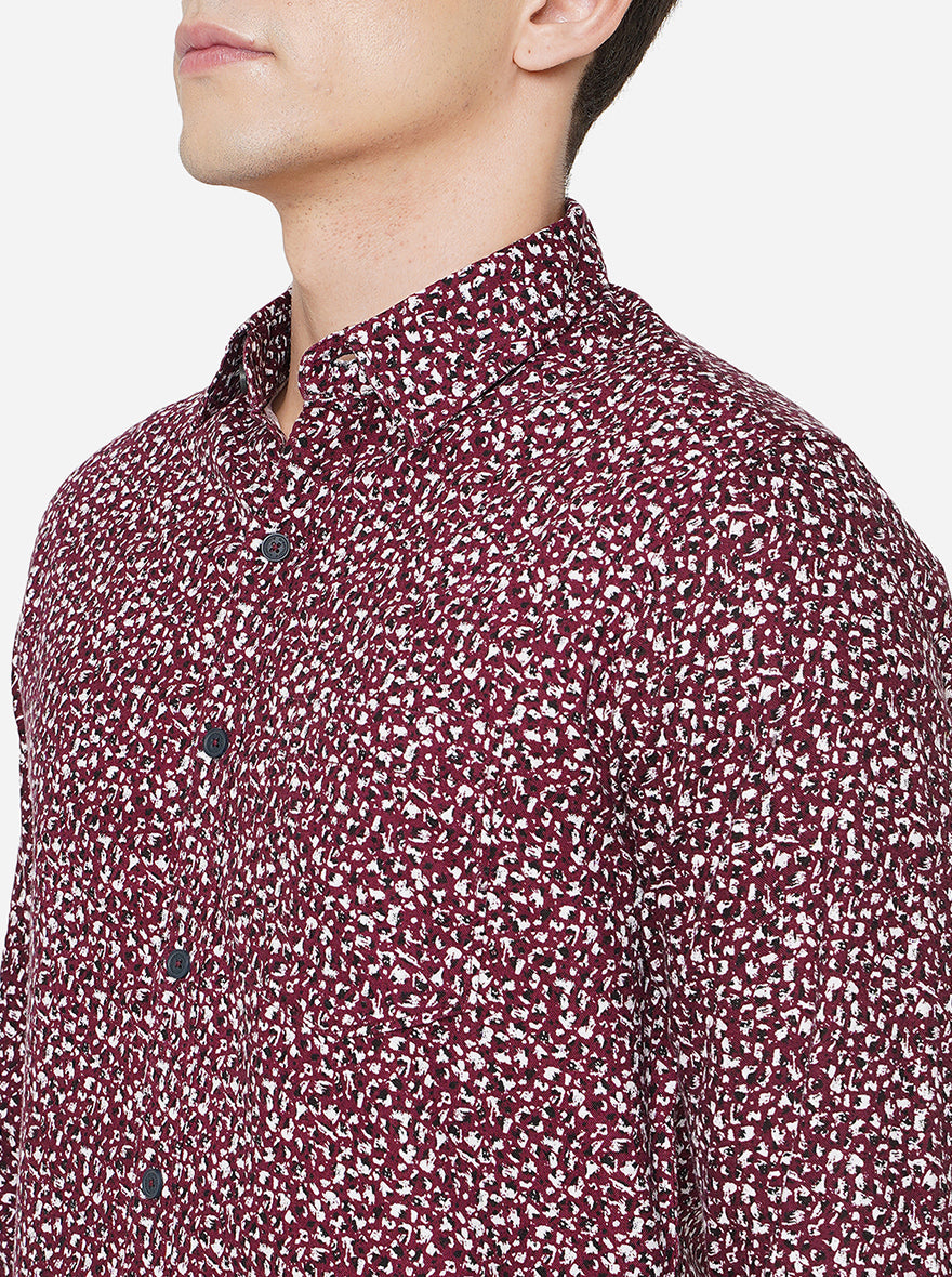 Wine Printed Slim Fit Semi Casual Shirt | Greenfibre