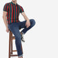 Red & Teal Green Striped Slim Fit Polo T-Shirt | Greenfibre