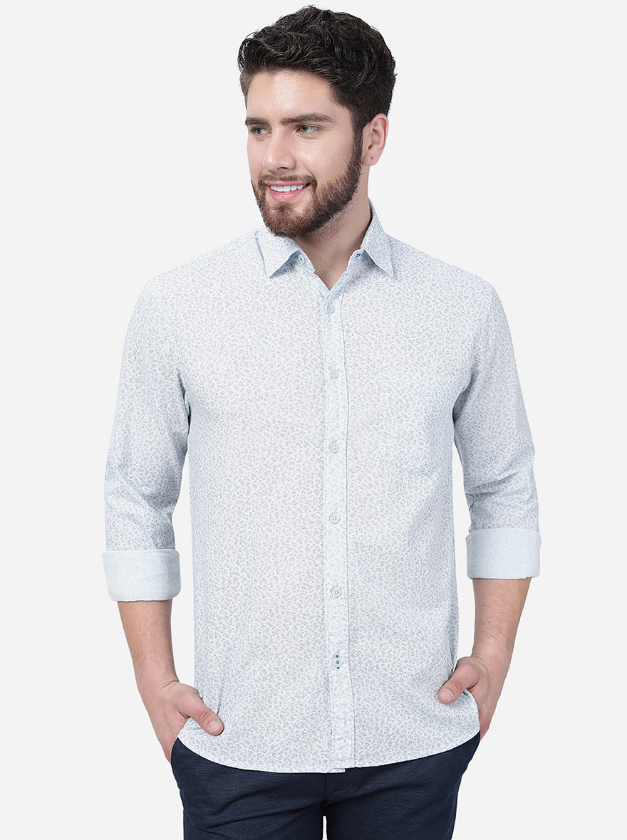 Olyster Grey Printed Slim Fit Semi Casual Shirt | Greenfibre