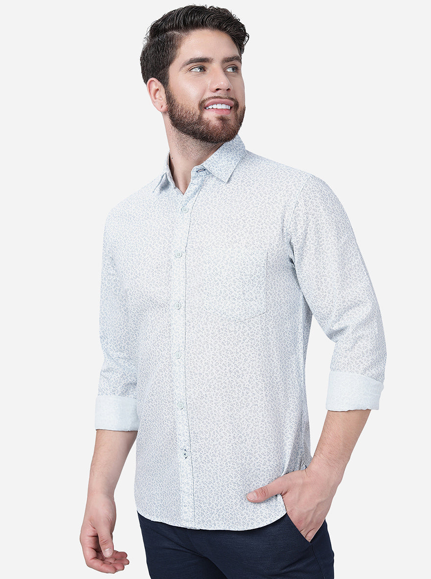 Olyster Grey Printed Slim Fit Semi Casual Shirt | Greenfibre