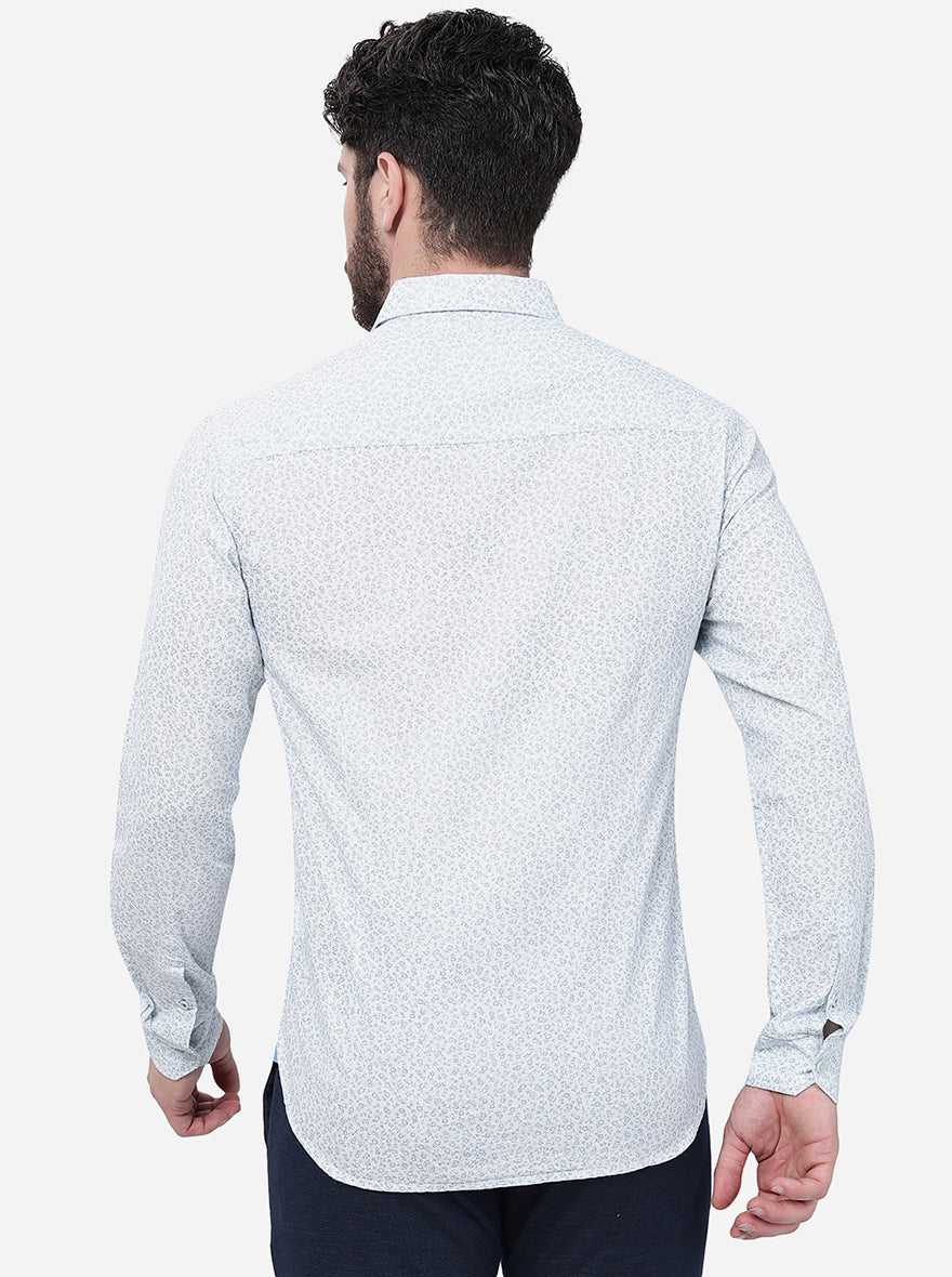 Olyster Grey Printed Slim Fit Semi Casual Shirt | Greenfibre