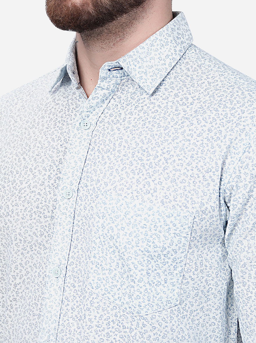 Olyster Grey Printed Slim Fit Semi Casual Shirt | Greenfibre