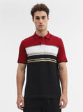 Red & Black Striped Slim Fit Polo T-Shirt | Greenfibre