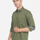 Chive Green Printed Slim Fit Casual Shirt | Greenfibre