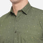 Chive Green Printed Slim Fit Casual Shirt | Greenfibre