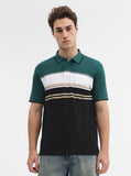 Green & Black Striped Slim Fit Polo T-Shirt | Greenfibre