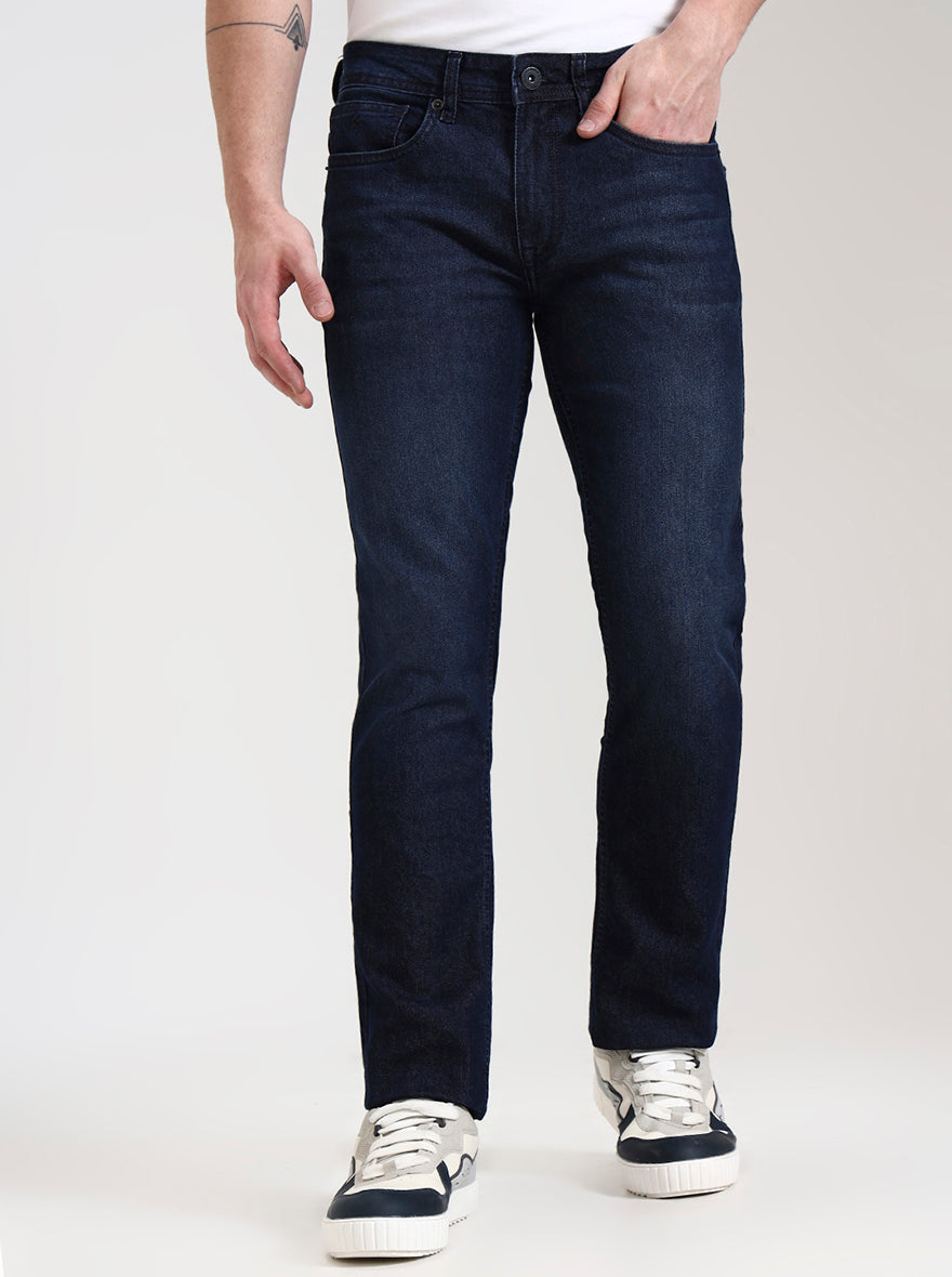 Dark Blue Washed Straight Fit Jeans | Greenfibre
