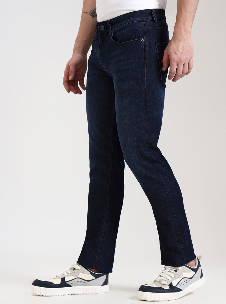 Dark Blue Washed Straight Fit Jeans | Greenfibre